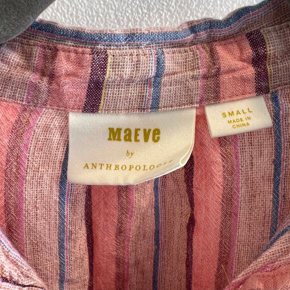 Maeve by Anthropologie Multicolored Striped Lida Linen Cotton Blend Shirt Size S - Picture 4 of 9